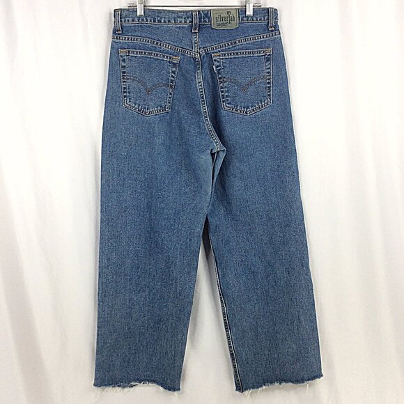 VTG Levis Silvertab Wide Leg Jeans Womens 14 Baggy Skate Y2K 90s Frayed Hem - Picture 2 of 7